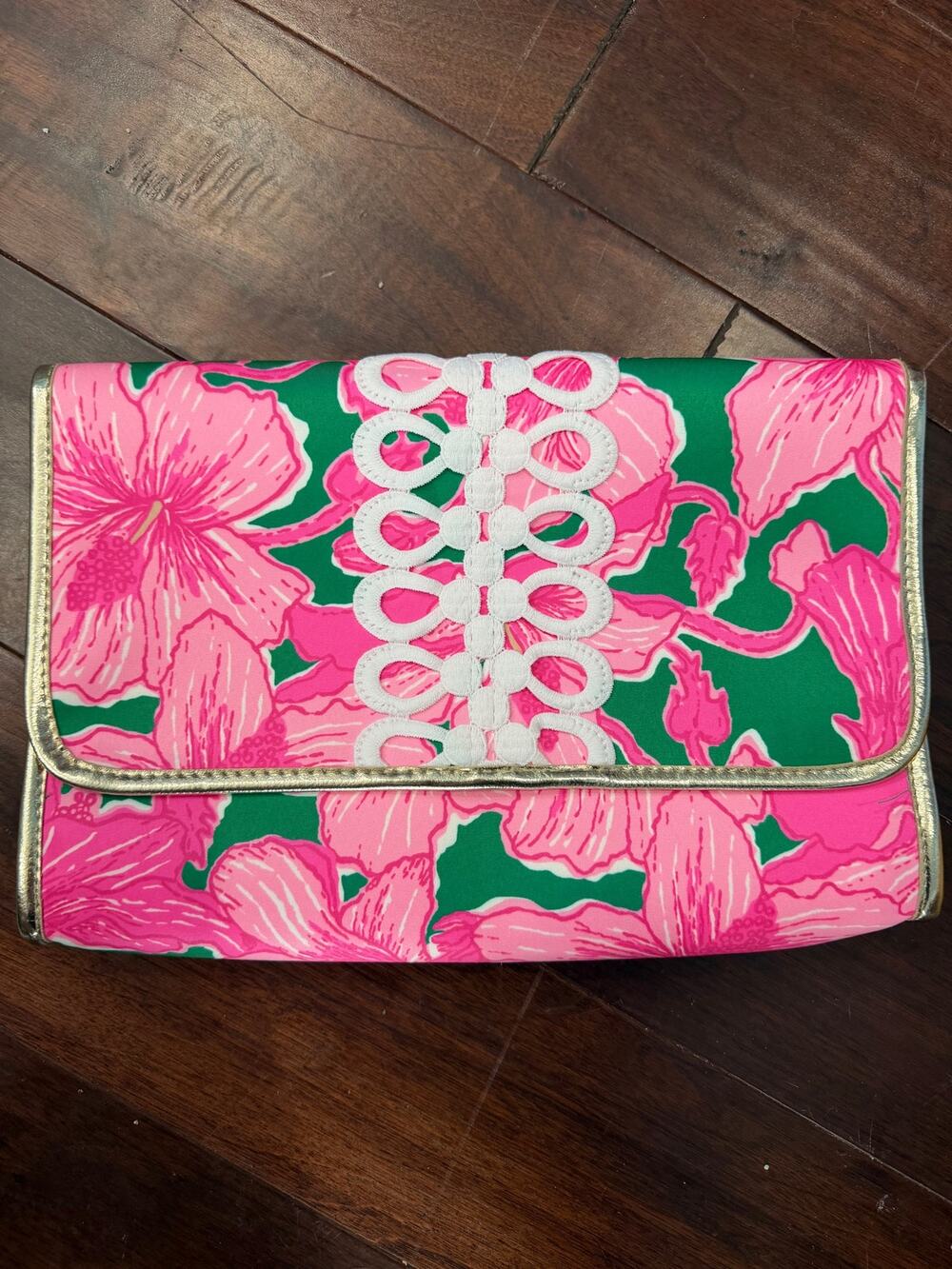 Lilly Pulitzer GWP Envelope Pouch Clutch Women’s Fabric Floral Pink Green